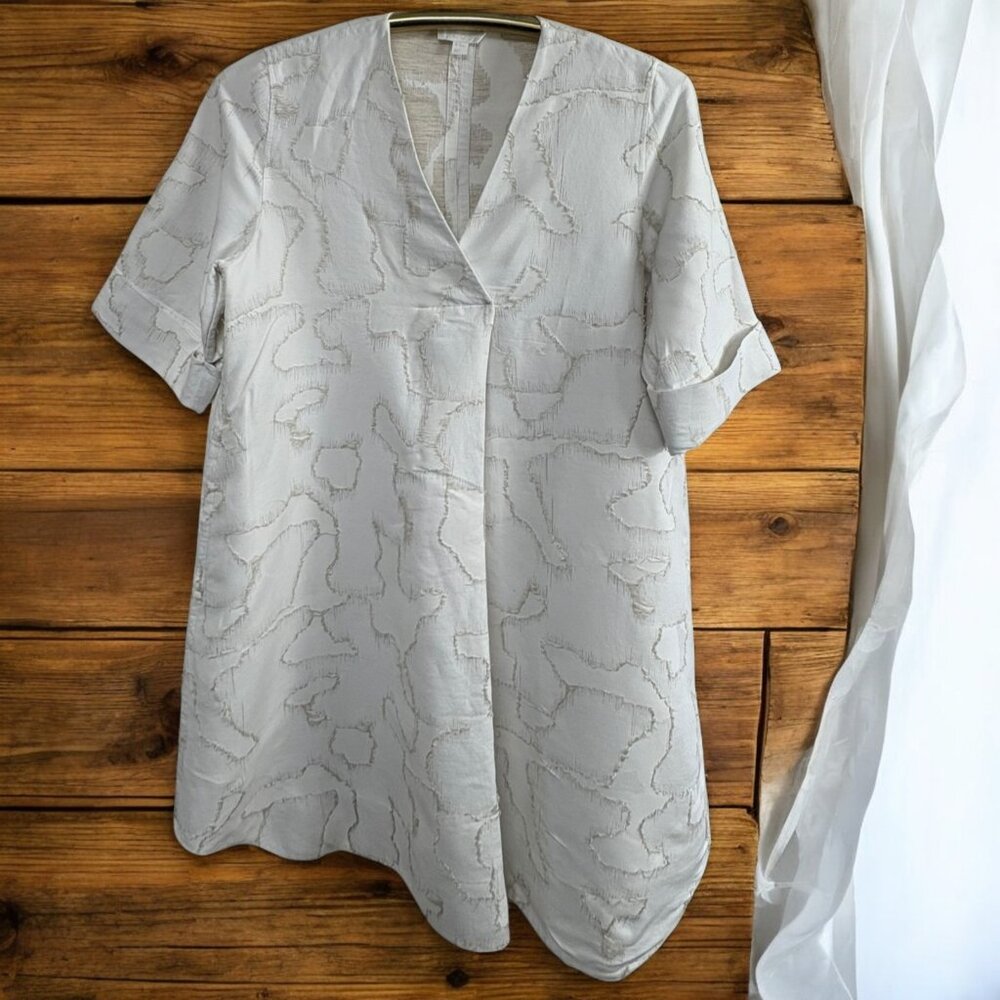 COS Neutral Jacquard Cotton‎ Linen Blend V Neck Shift Dress
